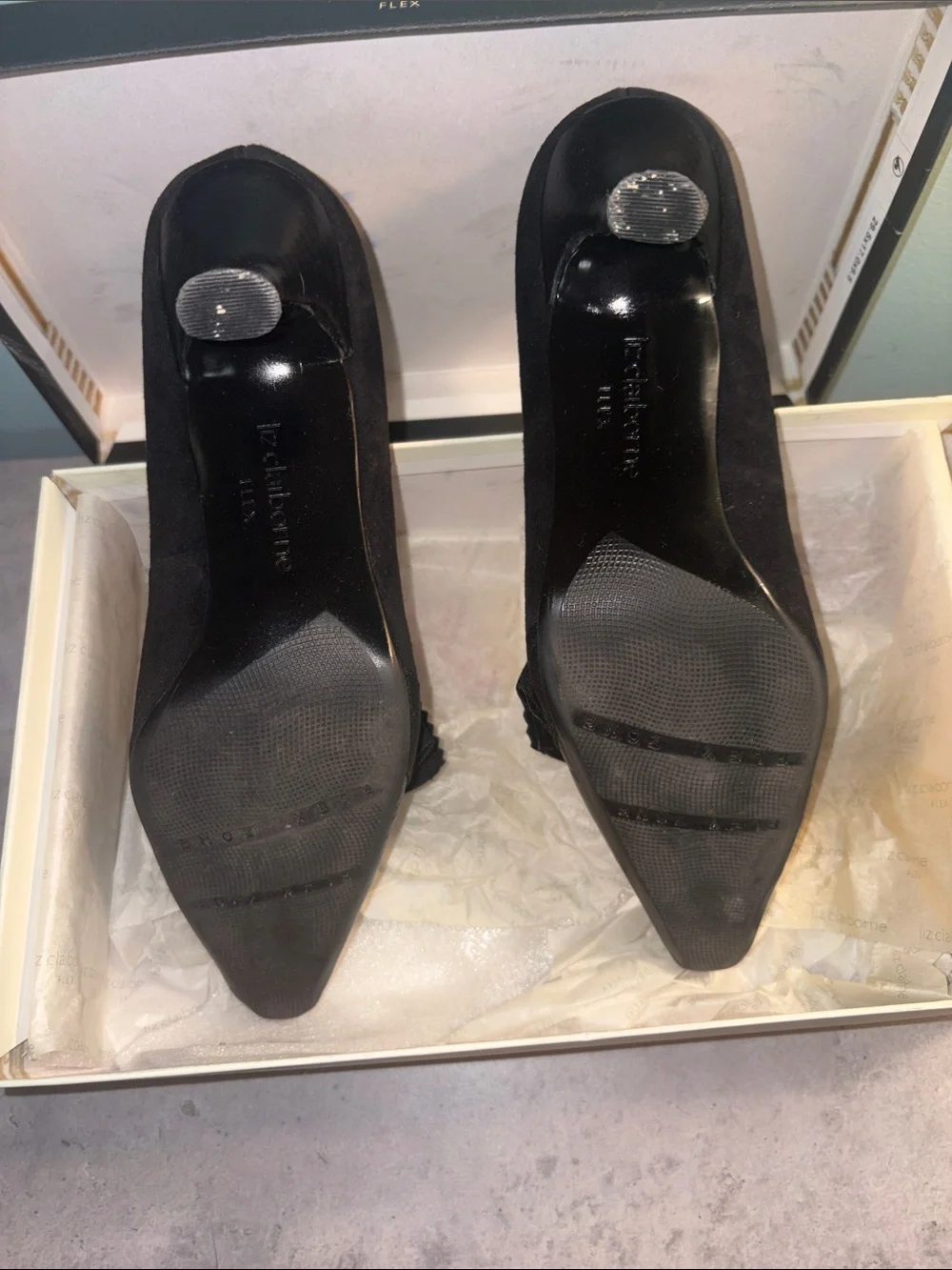 Liz Claiborne Black Suede Pointed Toe Pumps with Bow Accent